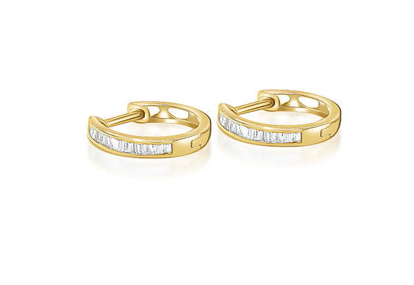 Earrings 18kt Yellow Gold Round Mini Hoops & Diamonds