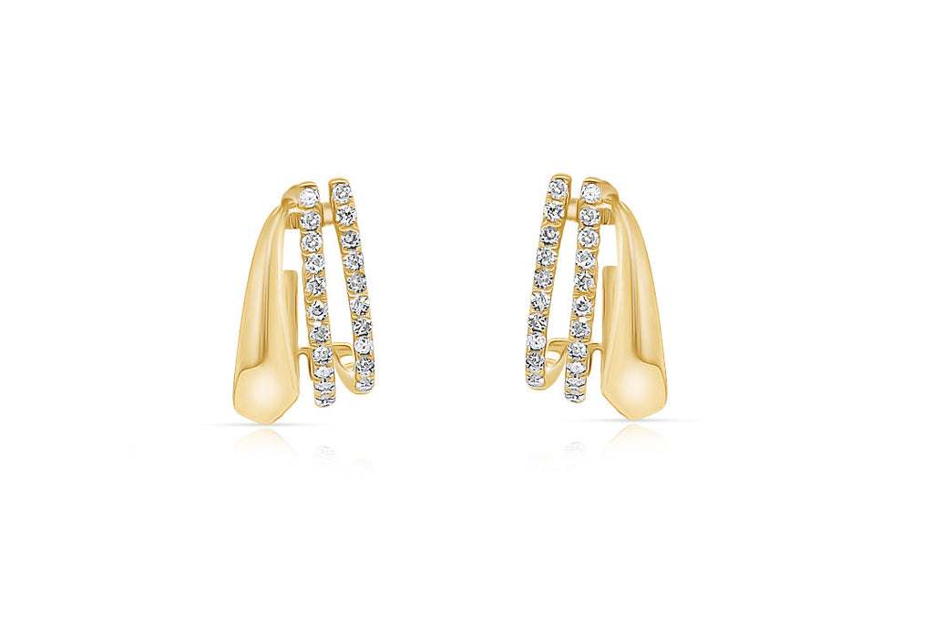 Earrings 14kt Gold Lobe Studs Double Band Diamonds