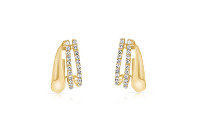 Earrings 14kt Gold Lobe Studs Double Band Diamonds