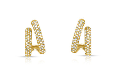 Earrings 14kt Gold Lobe Studs Double Band Diamonds