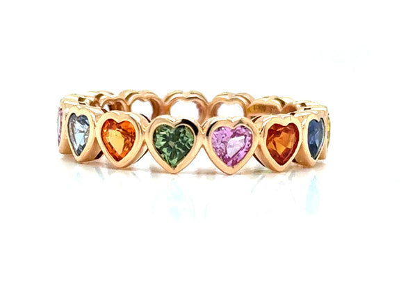 Eternity Ring Multicolor Heart Shaped Sapphires