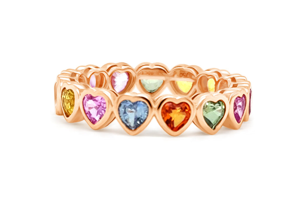 Eternity Ring Multicolor Heart Shaped Sapphires