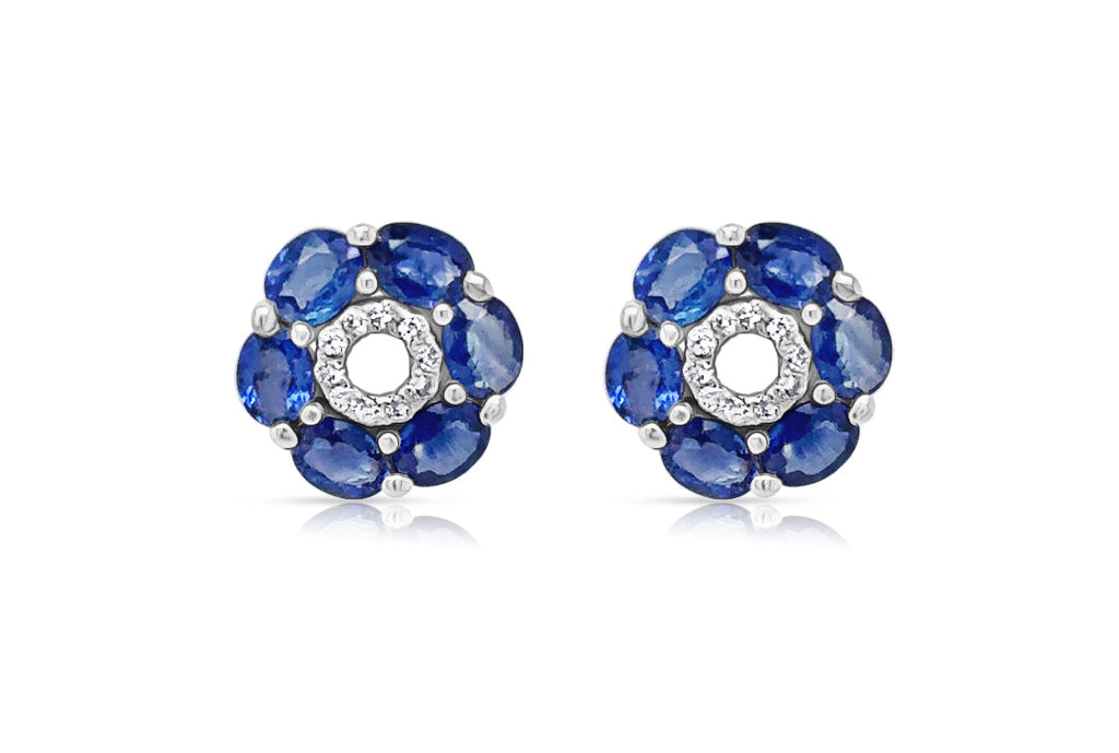 Earrings 14kt Gold Oval Sapphires Flowers & Diamonds