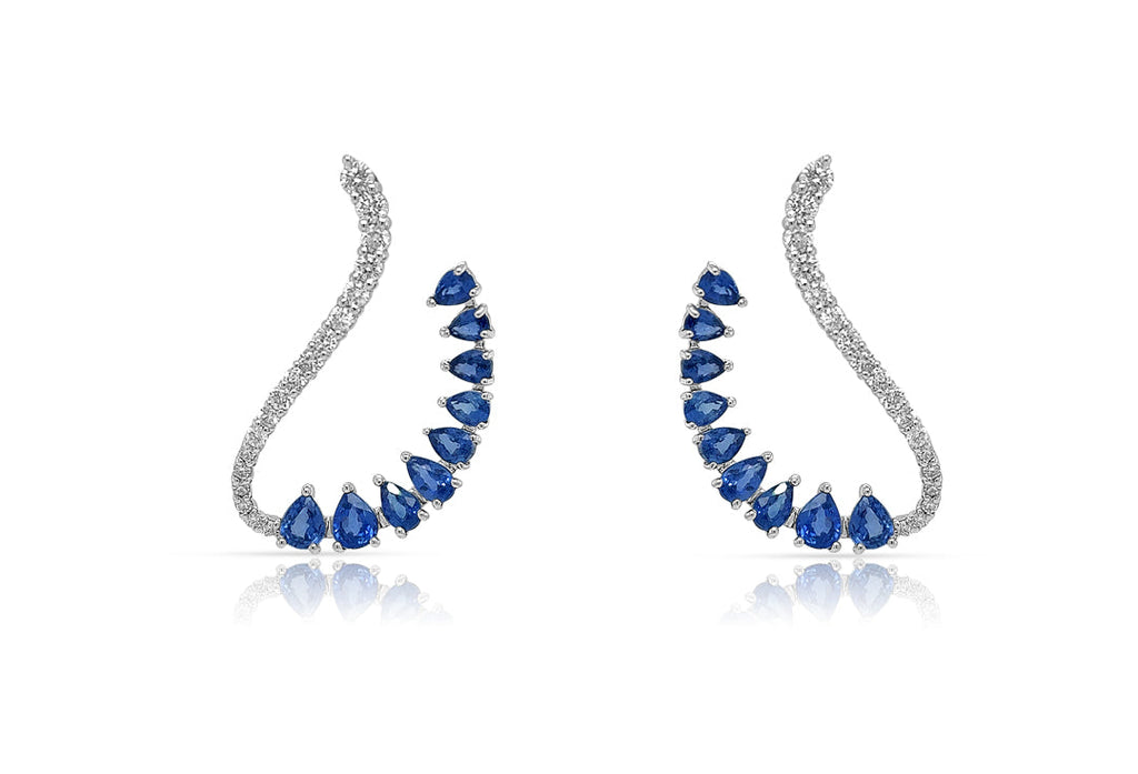 Earrings 18kt Gold Curved Shape Sapphires & Diamonds