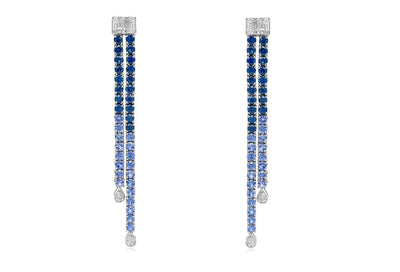 Earrings 14kt Gold Blue Sapphires and Diamonds Cascade