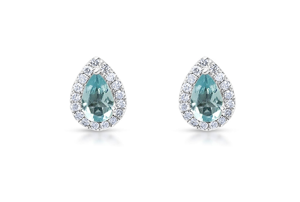 Earrings Platinum Pear Aquamarines & Halo Round Diamonds Studs