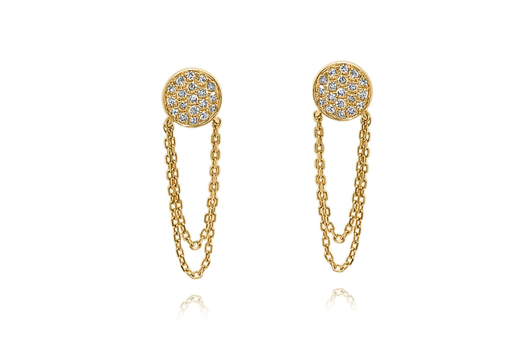 Earrings 14kt Gold Circle with Diamonds & Chain