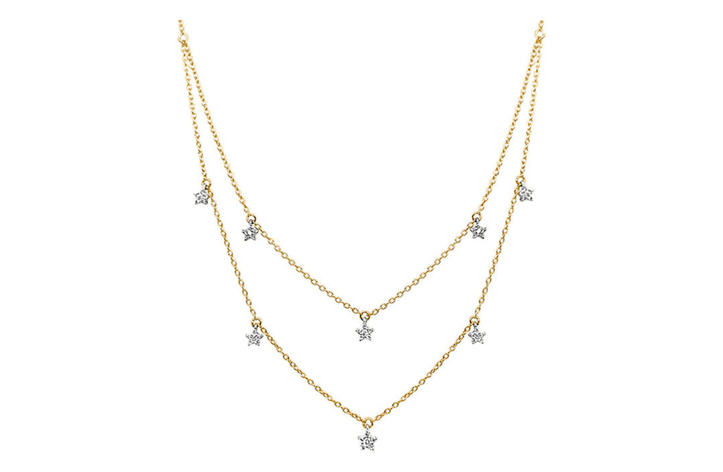 Necklace Double Chain 18kt Yellow Gold 8 Diamonds Stars