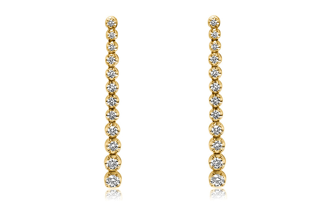 Earrings 18kt Yellow Gold and 1.00 cts Inline Diamonds Drops