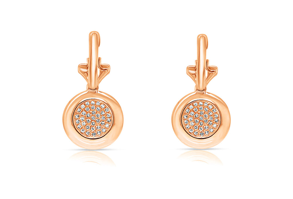 Earrings 14kt Rose Gold Huggies with Cirular Diamonds Drop