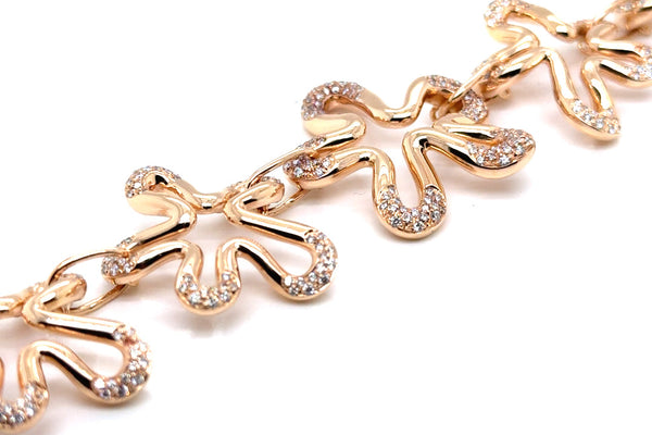 Flower Bracelet 18 Kt Rose Bracelet with Diamonds 7.5 inches