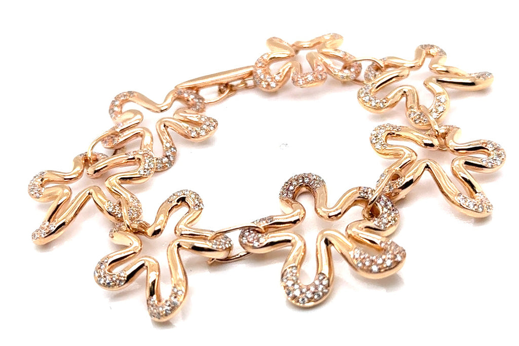 Flower Bracelet 18 Kt Rose Bracelet with Diamonds 7.5 inches