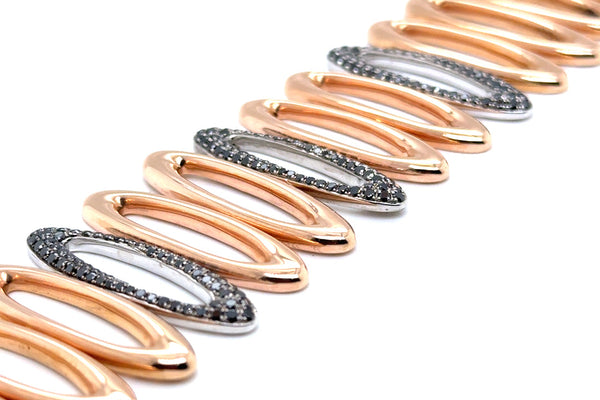 Italian Flexible Bracelet 18 Kt Rose Gold with Natural Black Diamonds 2.27 cts.