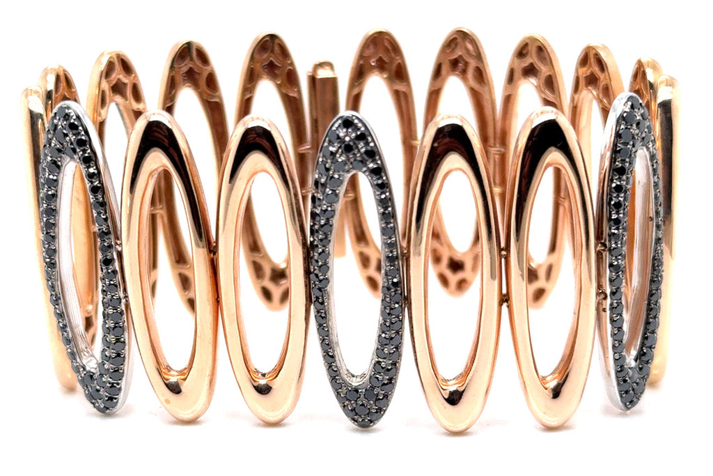 Italian Flexible Bracelet 18 Kt Rose Gold with Natural Black Diamonds 2.27 cts.