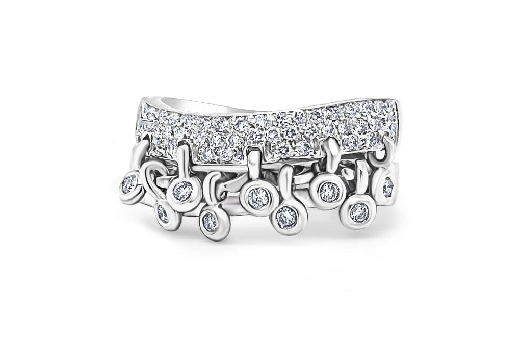 Ring 18kt White Gold Round Diamonds Double Curved Band