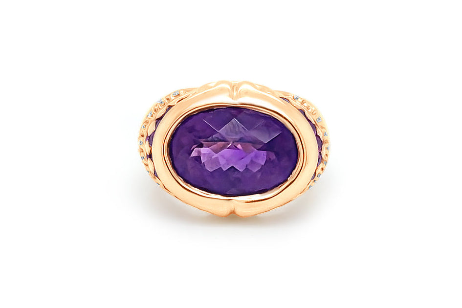 18Kt Yellow Gold Amethyst pink Sapphires and Diamonds Ring