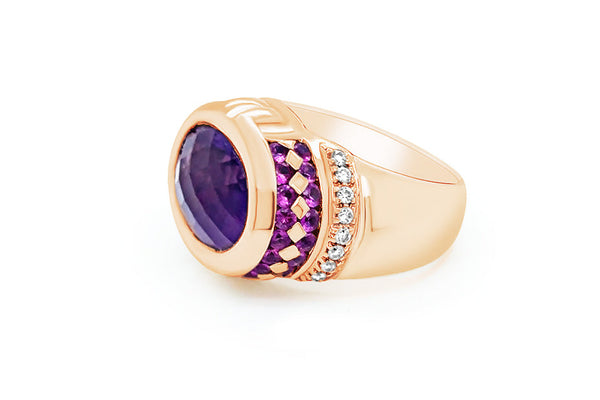 18Kt Yellow Gold Amethyst pink Sapphires and Diamonds Ring