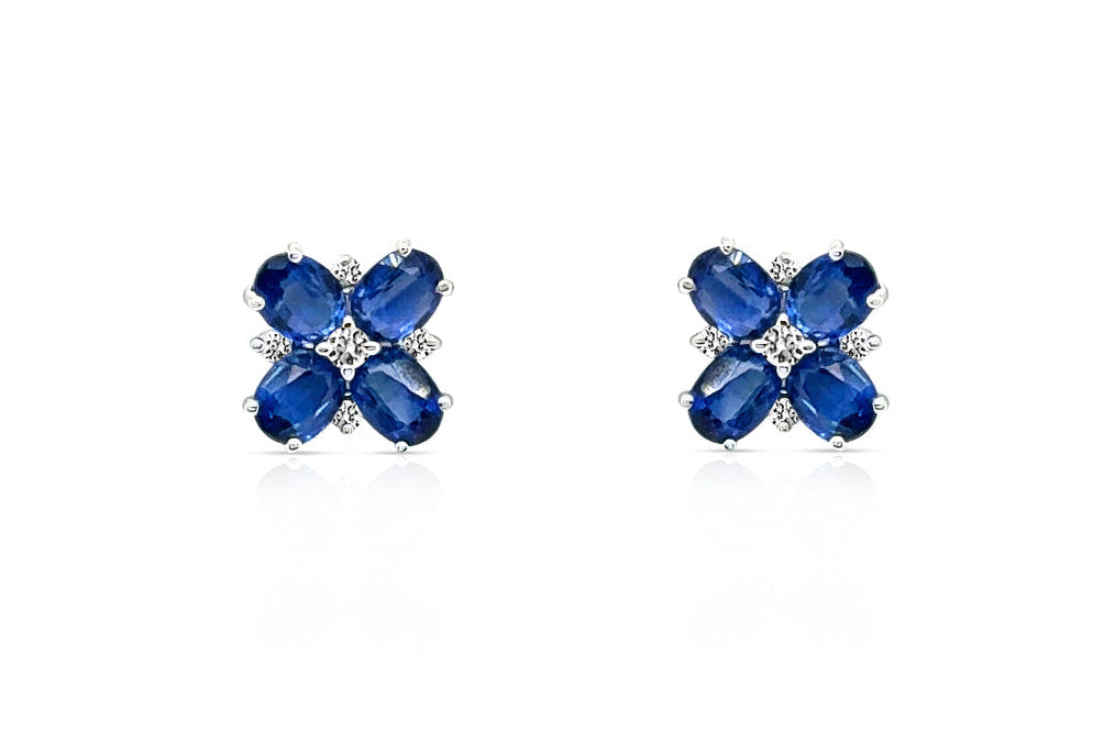 Earrings 18kt Gold Flowers Oval Kenite & Diamonds Studs