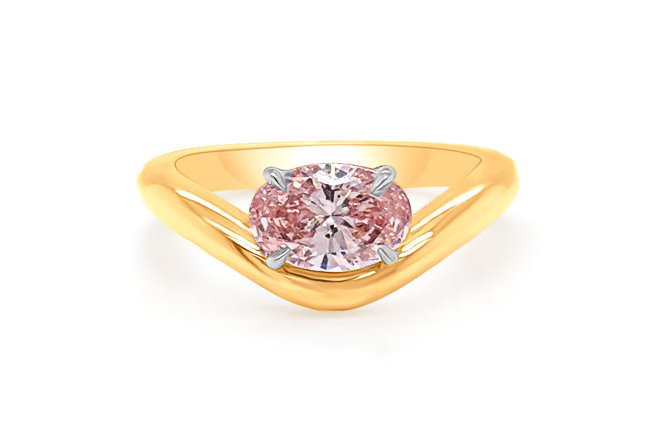 Ring 18kt Yellow Gold & Oval Lab Fancy Pink Diamond