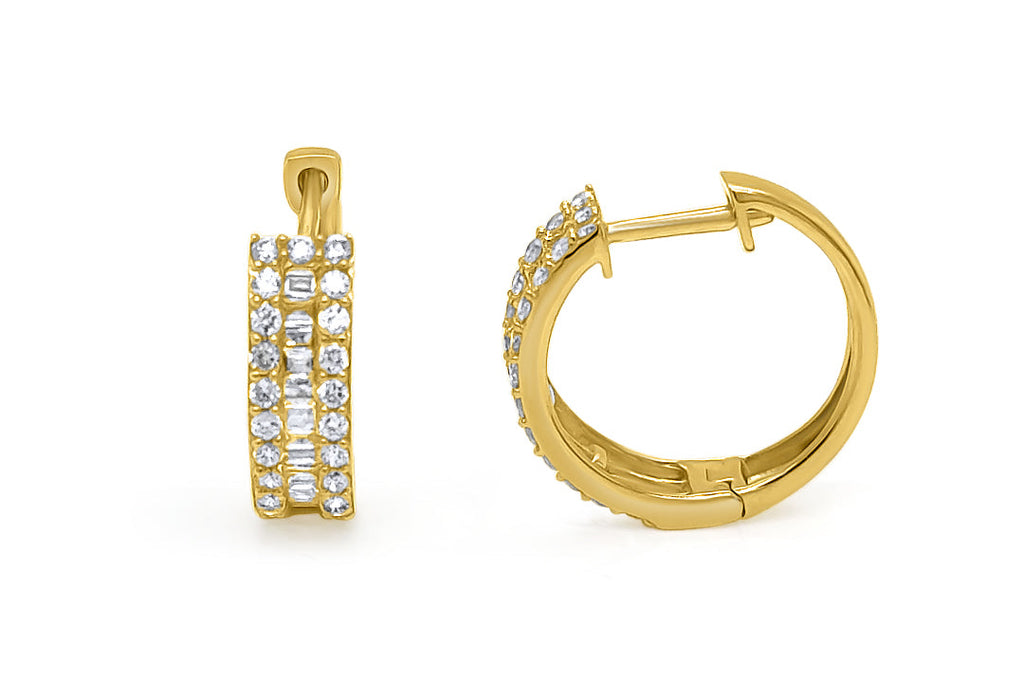 Earrings 18kt Yellow Gold Hoops & Baguettes Diamonds