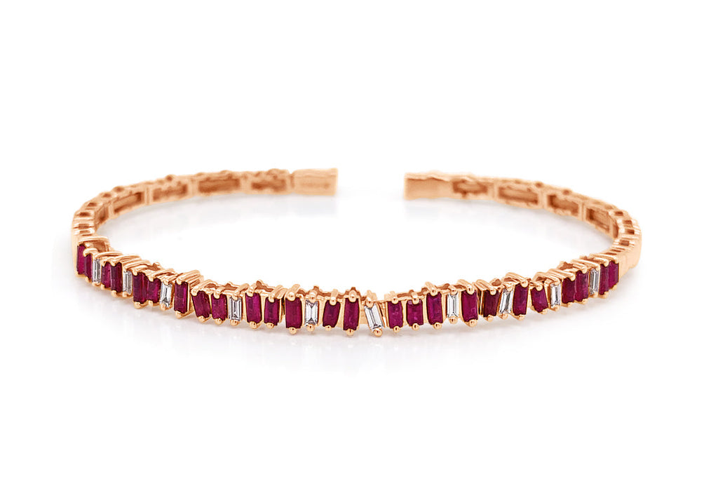 Bracelet 18kt Rose Gold Rubies and Diamonds Open Bangle