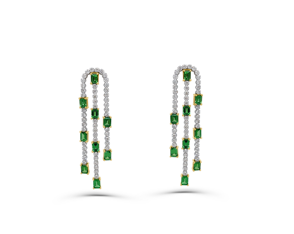 Earrings 18kt Gold Tsavorites & Diamonds Chandelier