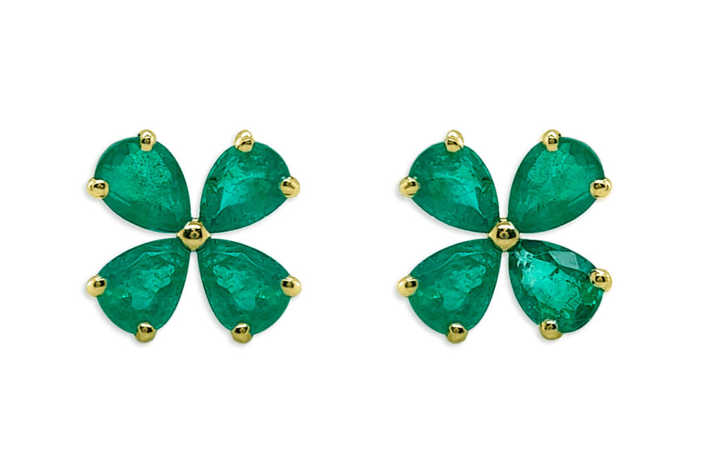 Earrings 18kt Gold Pear Shape Gemstones Flower Studs