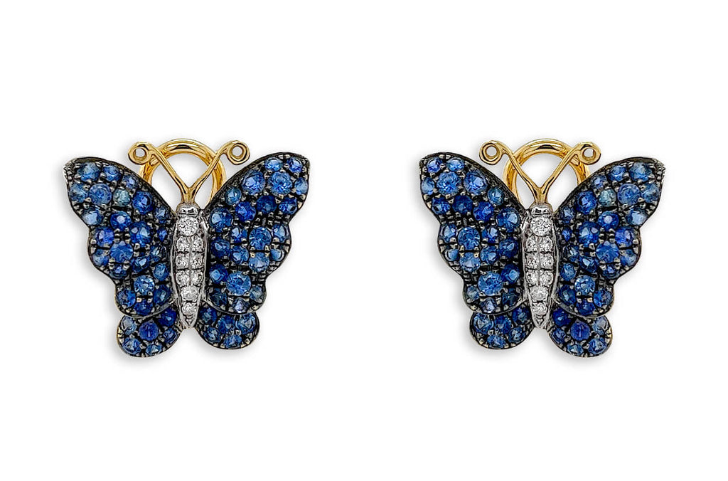 Earrings 18kt Mixed Gold Blue Sapphire & Diamonds Butterflies