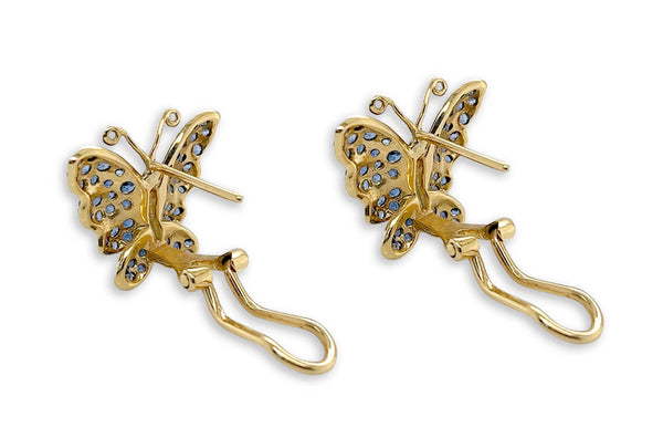 Earrings 18kt Mixed Gold Blue Sapphire & Diamonds Butterflies