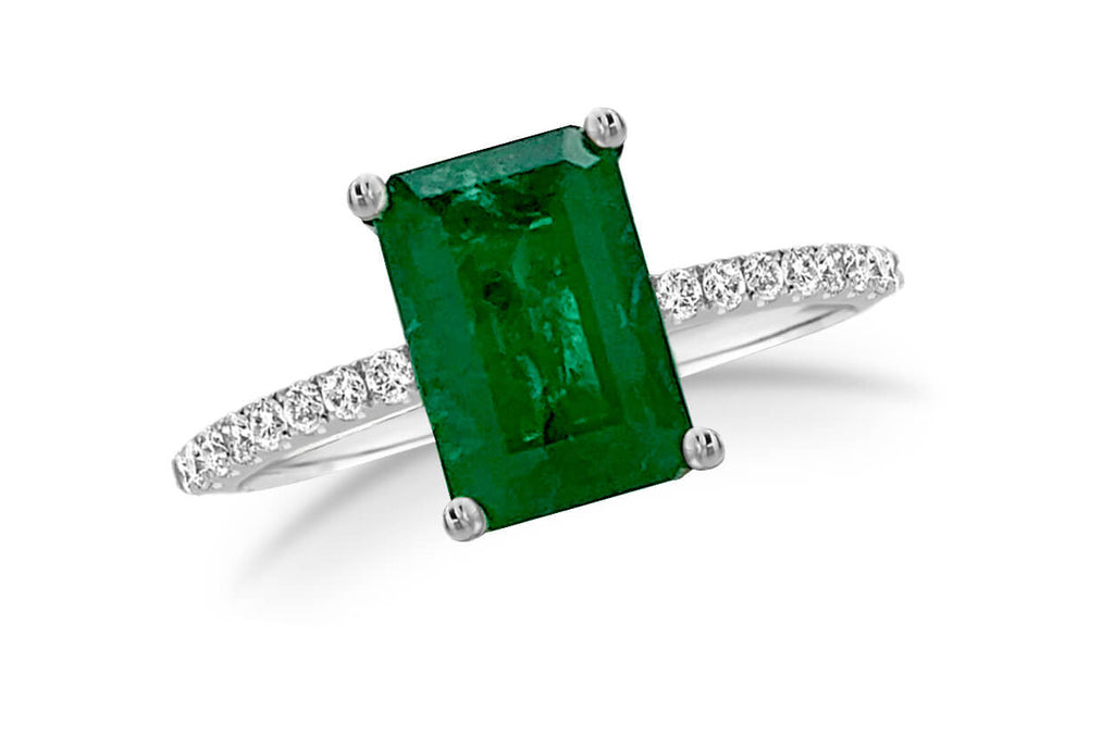 Ring 18kt Gold Emerald 1.45cts & Diamonds Pave