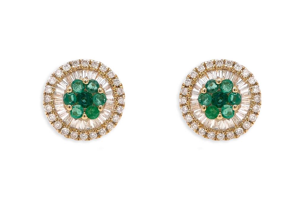 Earrings 18kt Gold Center Emeralds & Diamonds Pizza