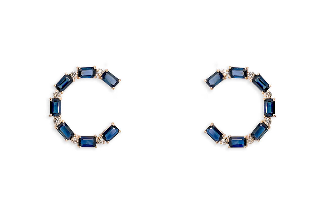 Earrings 18kt Open Circle Blue Sapphires & Diamonds