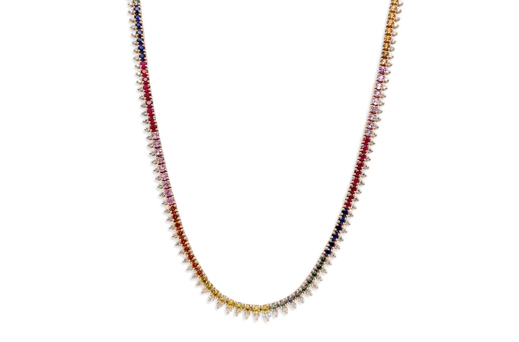 Necklace 18kt Gold Multicolor Sapphires & Diamonds Tennis