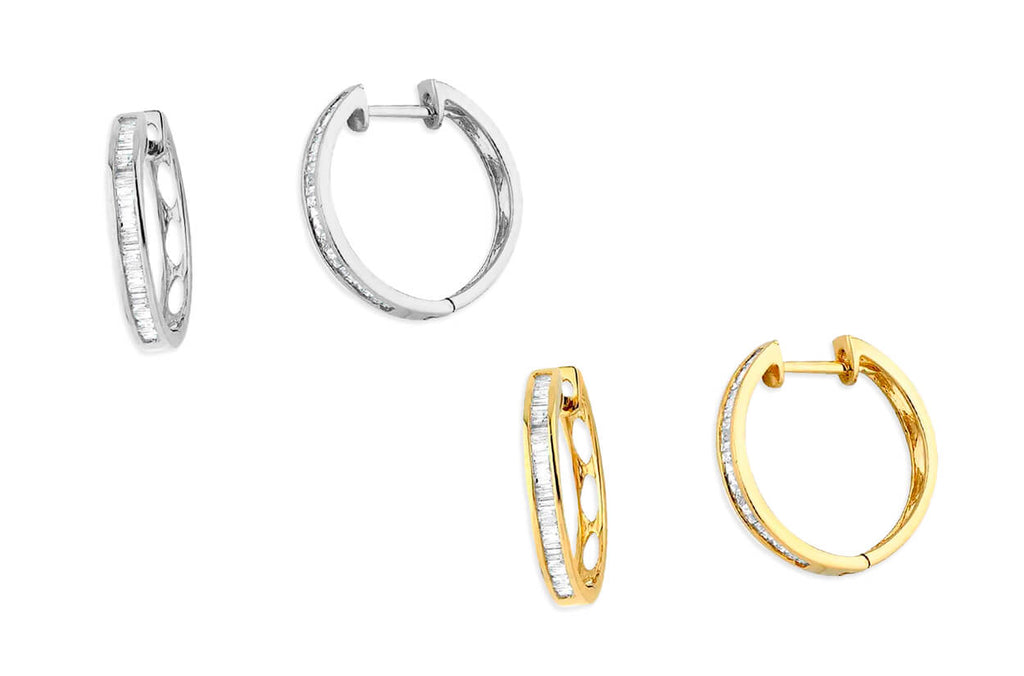Earrings 18kt Gold Hoops & Baguette Diamonds