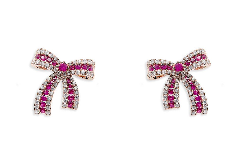 Earrings Ribbons 18kt Gold Rubies & Diamonds