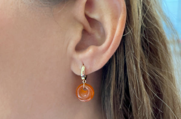 Earrings 14kt Gold Huggies & Orange Chalcedony Drops