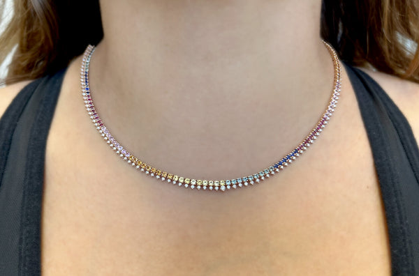 Necklace 18kt Gold Multicolor Sapphires & Diamonds Tennis