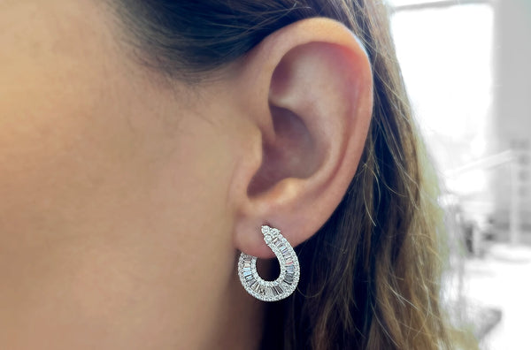 Earrings 18kt Open Tear with Round & Baguette Diamonds