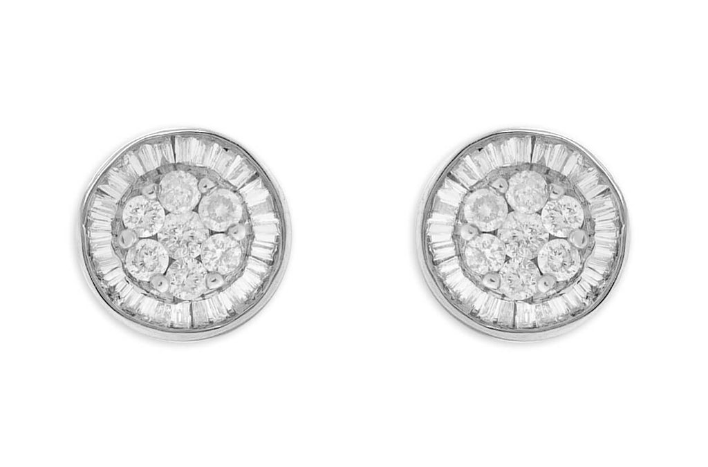 Earrings 18kt Gold Baguette & Round Diamonds One Halo Pizza
