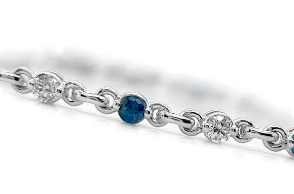 Bracelet 14kt Gold Round Blue Sapphires & Chain