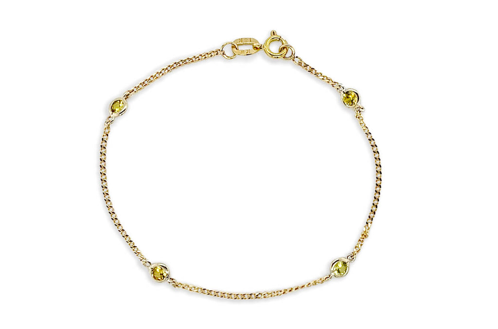 Bracelet 18kt Gold Chain & 4 Round Yellow Sapphires