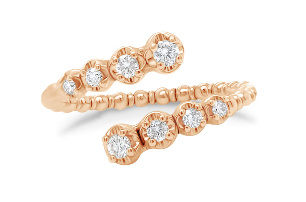 Ring 14kt Gold Bujukan Beaded Open Ring & Diamonds