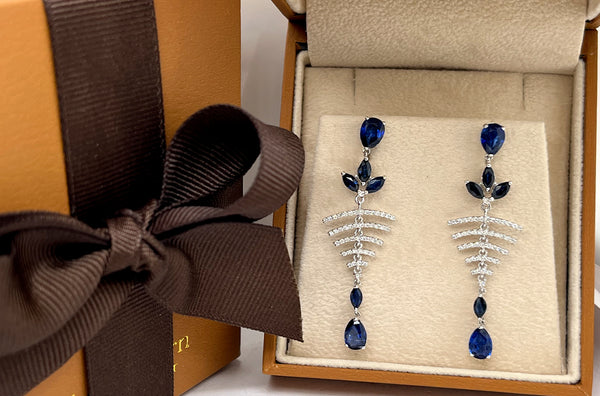 Earrings 18kt Gold Kyanite Sapphires & Diamonds Drops
