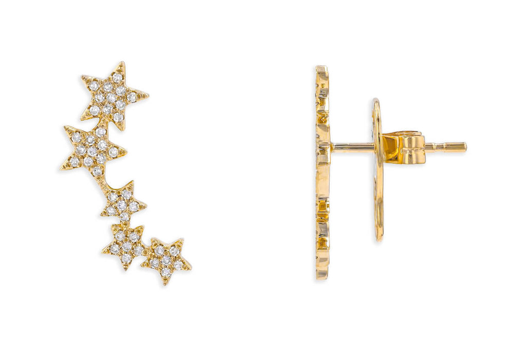 Earrings 14kt Gold Five Stars & Diamonds Studs