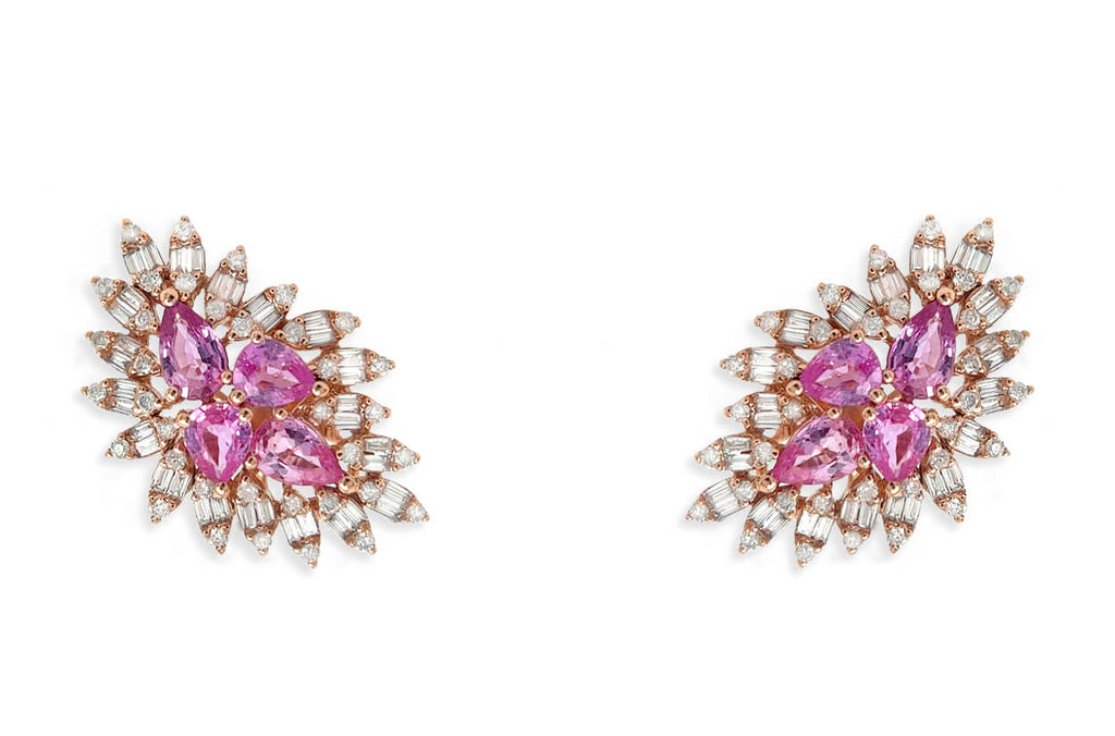 Earrings 18kt Gold Flowers Sapphires & Diamonds Climbers