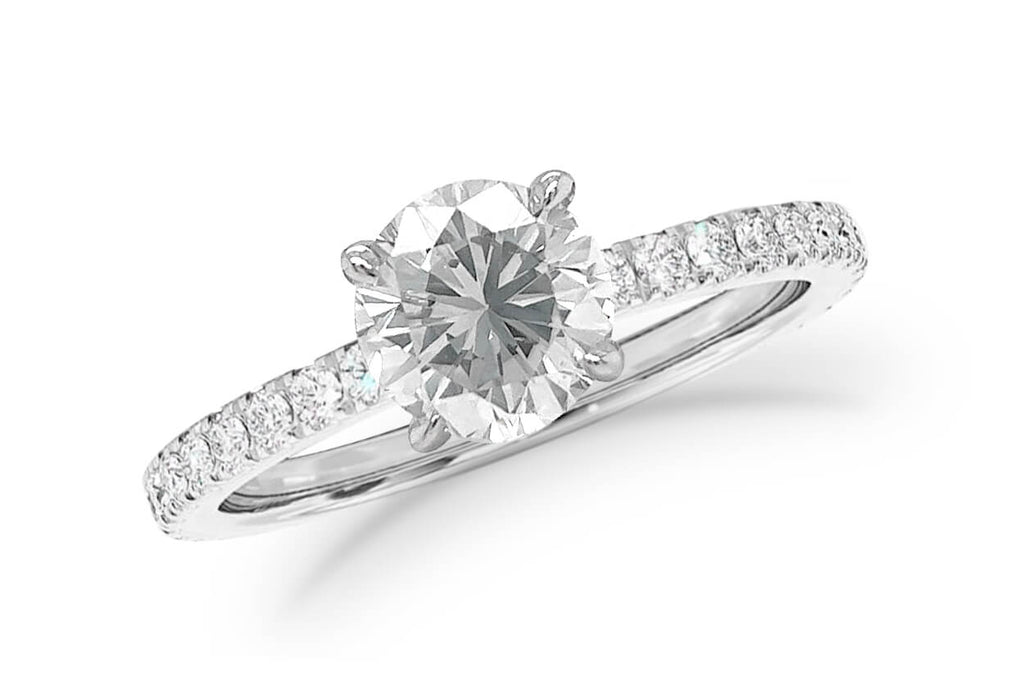 Ring 18kt Gold GIA Solitaire 1.00cts & Pave Diamonds