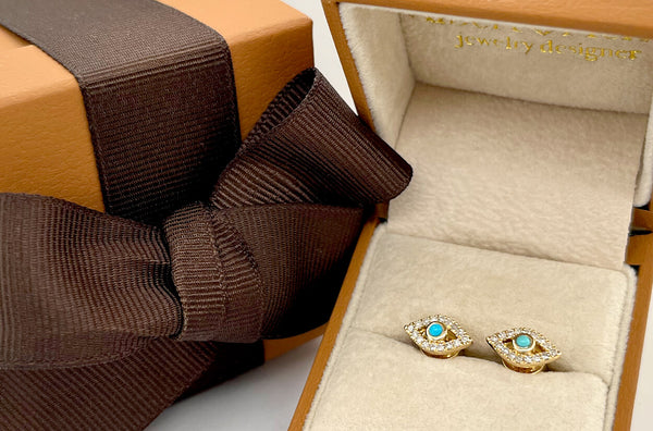Earrings 18kt Yellow Gold Turquoise & Diamonds Evil Eye Studs
