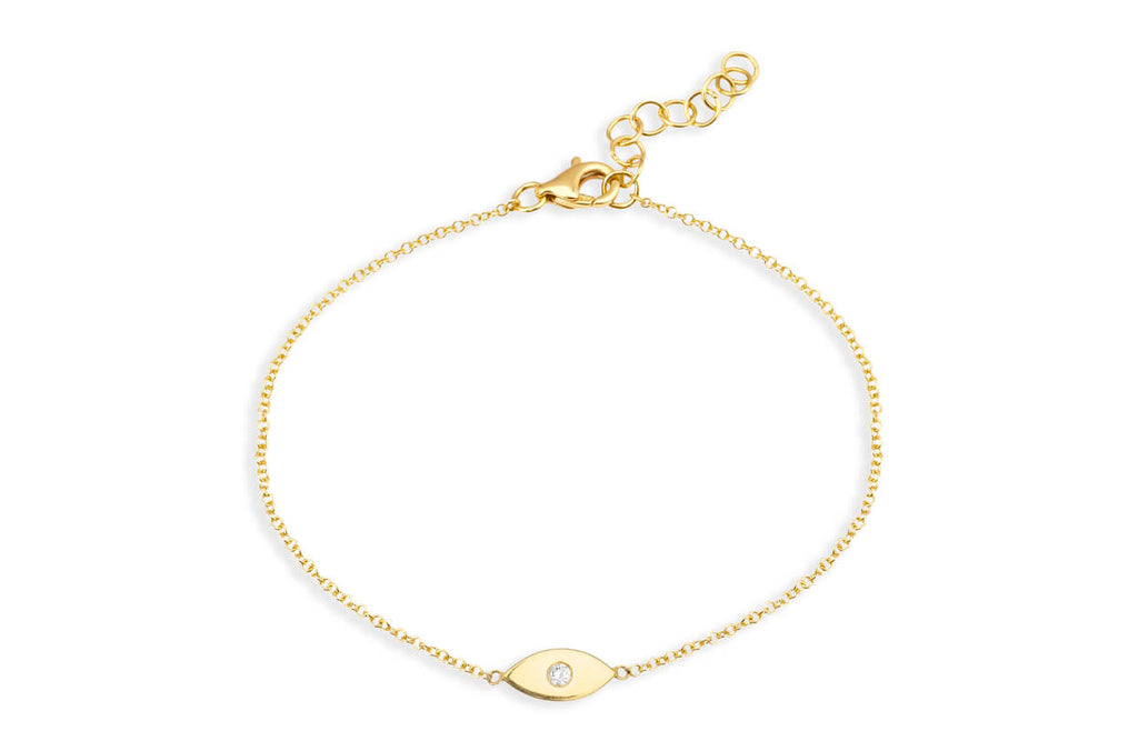 Bracelet 14kt Gold Chain Evil Eye with & Diamond