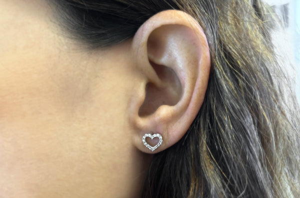 Earrings Heart Studs with Diamonds