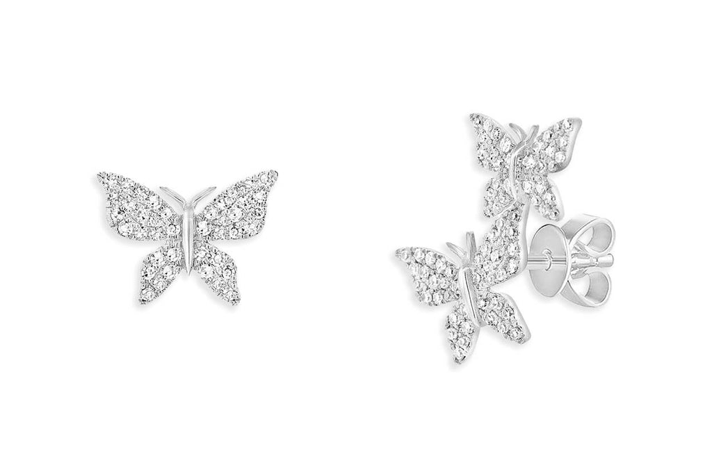 Earrings 18kt White Gold Asymmetrical Butterflies & Diamonds